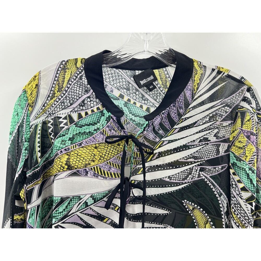 Just Cavalli By Roberto Cavalli Women’s Long Sleeve Silk Blend Semi Sheer Top 40 - Picture 2 of 11